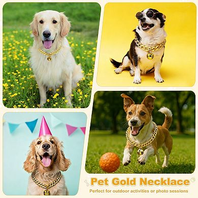 Gold Chain for Dogs Cuban Link Dog Collar with Bell 1Pc