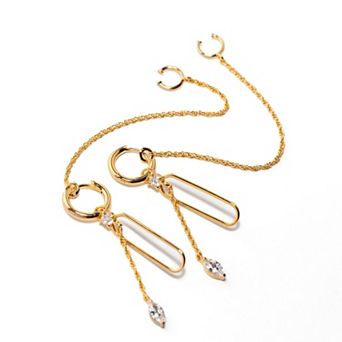 Belinda Jewelz 18k Gold Plated Vermeil Dangle Huggie Hoops with Ear Cuff Earrings
