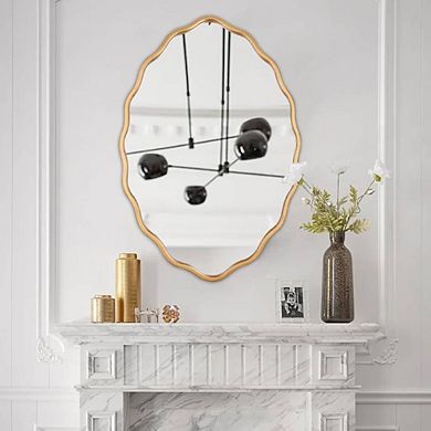 Modern Gold Oval Ripple Mirror