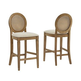 Crosley KATIA 2 pc Upholstered Cane-Back Counter Stool Set