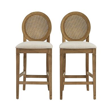 Crosley KATIA 2-Piece Upholstered Cane-Back Counter Stool Set