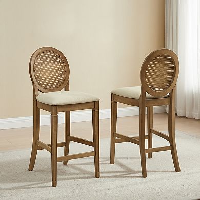 Crosley KATIA 2-Piece Upholstered Cane-Back Counter Stool Set