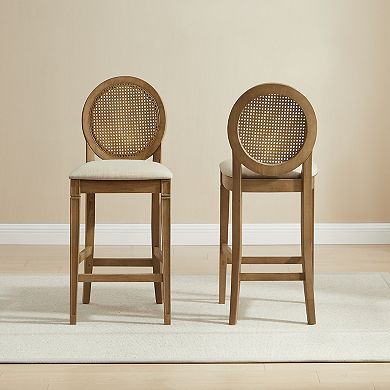 Crosley KATIA 2-Piece Upholstered Cane-Back Counter Stool Set