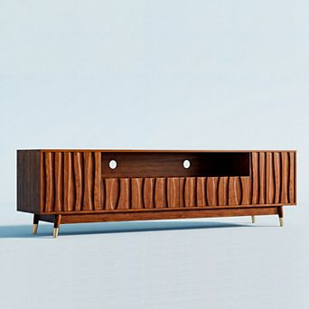 Walnut Finish TV Stand for TVs up to 75", Modern Media Console Entertainment Center with Storage