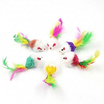 6 Pack Plush Mouse Cat Toys with Colorful Feather Tails Interactive Cat Toy Set for Indoor Cats