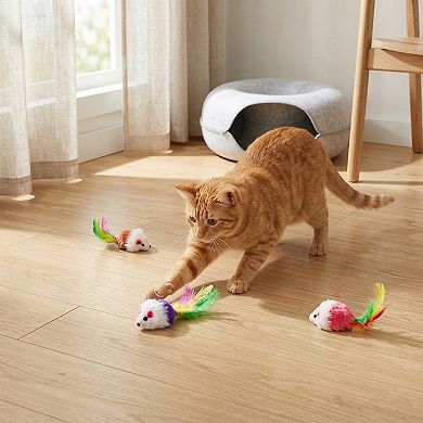 6 Pack Plush Mouse Cat Toys with Colorful Feather Tails Interactive Cat Toy Set for Indoor Cats