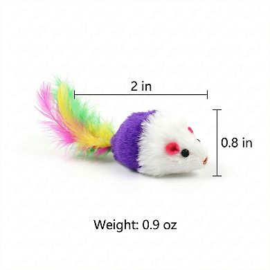 6 Pack Plush Mouse Cat Toys with Colorful Feather Tails Interactive Cat Toy Set for Indoor Cats