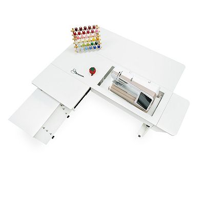 Kangaroo & Joey XL Hydraulic Sewing Cabinet Lift Table, Storage Caddy, Ash White