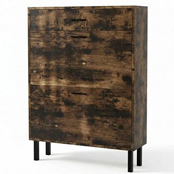 Slim Shoe Cabinet with Dual Flip Drawers Space-Saving Hidden Shoe Storage for Entryway