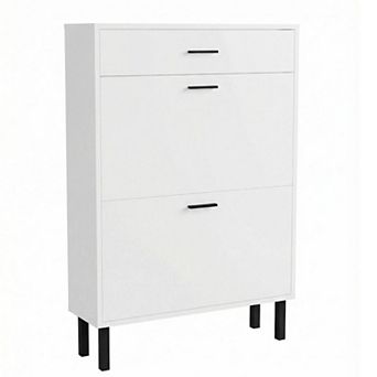 Slim Shoe Cabinet with Dual Flip Drawers Space-Saving Hidden Shoe Storage for Entryway