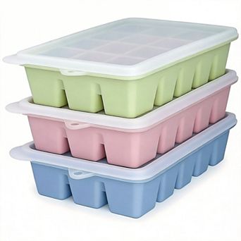 Silicone Ice Cube Trays with Lid Spill-proof 3 pc