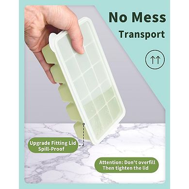 Silicone Ice Cube Trays with Lid Spill-proof 3pc