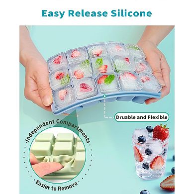 Silicone Ice Cube Trays with Lid Spill-proof 3pc