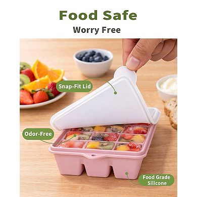 Silicone Ice Cube Trays with Lid Spill-proof 3pc