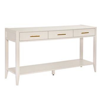 60" Farmhouse Console Table, 3-Drawer Painted Wood Entryway & Sofa Table with Shelf