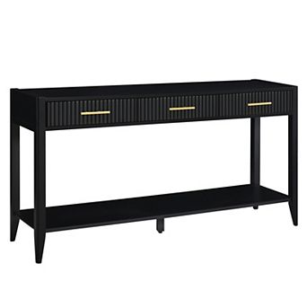 60" Farmhouse Console Table, 3-Drawer Painted Wood Entryway & Sofa Table with Shelf