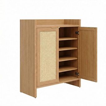 Rattan Shoe Cabinet 5 tier Farmhouse Boho Shoe Storage Organizer with Adjustable Shelves