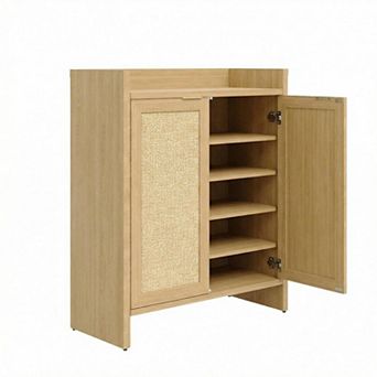 Rattan Shoe Cabinet 5 tier Farmhouse Boho Shoe Storage Organizer with Adjustable Shelves