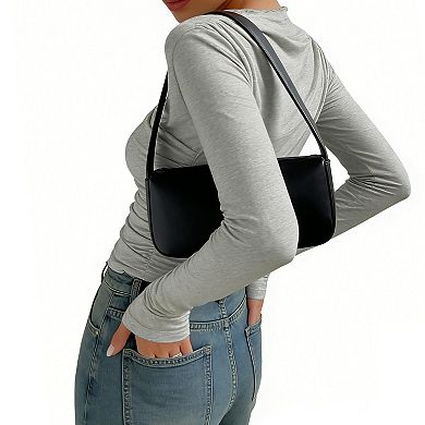 Women's Asymmetrical Ruched Top - High Neck Long Sleeve Stretchy Slim Fit Casual Work Shirt