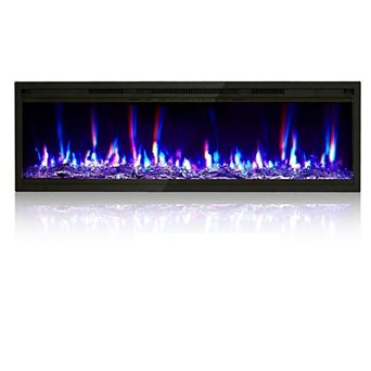 50 in Electric Fireplace Wall Mounted Ultra-Thin 12 Flame Colors Remote Black