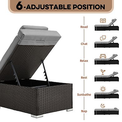 2-Pack Outdoor Chaise Lounge with Adjustable Backrest and 3 in. Thick Cushion for Outdoor