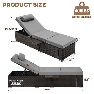 2-Pack Outdoor Chaise Lounge with Adjustable Backrest and 3 in. Thick Cushion for Outdoor