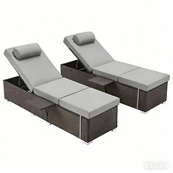 2-Pack Outdoor Chaise Lounge with Adjustable Backrest and 3 in Thick Cushion for Outdoor