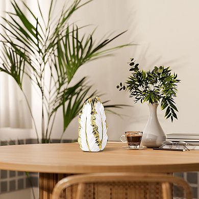 6.3 Inch Height Banana Leaf Ceramic Vase, Electroplated Modern Vase for Home Decor