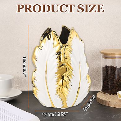 6.3 Inch Height Banana Leaf Ceramic Vase, Electroplated Modern Vase for Home Decor