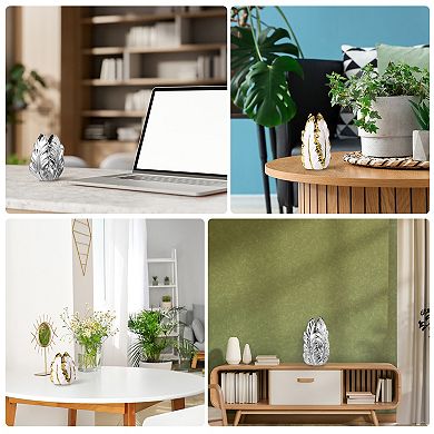 6.3 Inch Height Banana Leaf Ceramic Vase, Electroplated Modern Vase for Home Decor