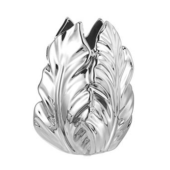 6.3 Inch Height Banana Leaf Ceramic Vase, Electroplated Modern Vase for Home Decor