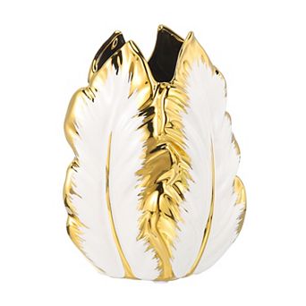 6.3 Inch Height Banana Leaf Ceramic Vase, Electroplated Modern Vase for Home Decor