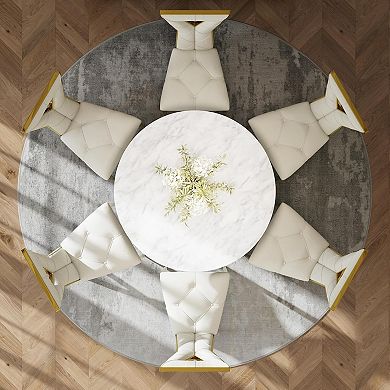 White Chenille Dining Chairs with Gold Legs Set of 2