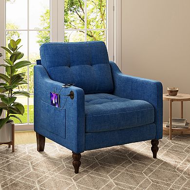 Lufeiya Accent Arm Chair with USB Charging Port and Side Storage Pocket, Ergonomic Wide Backrest