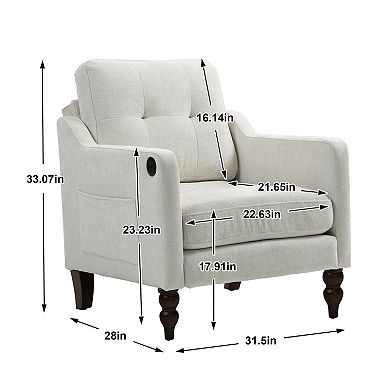 Lufeiya Accent Arm Chair with USB Charging Port and Side Storage Pocket, Ergonomic Wide Backrest