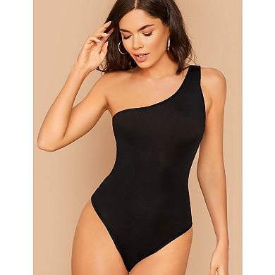 Women's One Piece Swimsuit One Shoulder High Cut Solid Color Slimming Bathing Suit