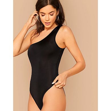 Women's One Piece Swimsuit One Shoulder High Cut Solid Color Slimming Bathing Suit