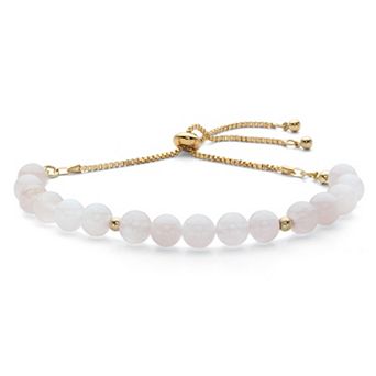 Genuine Agate Simulated Birthstone Beaded Adjustable Bolo Bracelet in Goldtone 8"