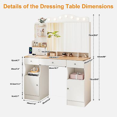Lufeiya Vanity Desk with Mirror and Lights, Makeup Vanity with USB Power Strip, 3 Drawers, Cabinets