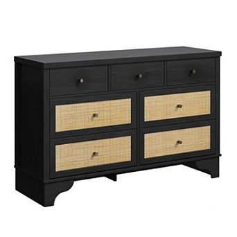 Drawer Dresser for Bedroom, Boho Natural Rattan Closet Dressers Chest of Drawers