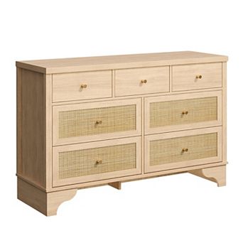 Drawer Dresser for Bedroom, Boho Natural Rattan Closet Dressers Chest of Drawers