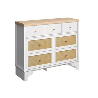 Drawer Dresser for Bedroom, Boho Natural Rattan Closet Dressers Chest of Drawers