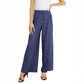Women's Wide Leg Pants Casual Palazzo Flowy Pants Elastic High Waist Lounge Drawstring Long Trousers