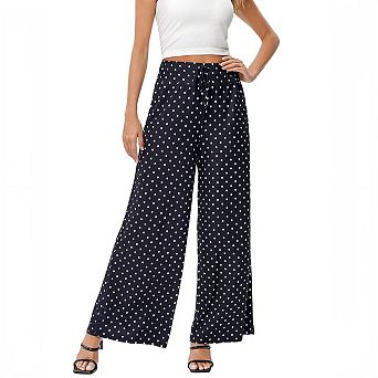 Women's Wide Leg Pants Casual Palazzo Flowy Pants Elastic High Waist Lounge Drawstring Long Trousers