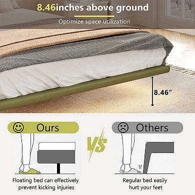 Lufeiya Full Size Platform Bed Frame with LED Lights, PU Leather Upholstered, Wood Slats