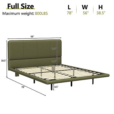 Lufeiya Full Size Platform Bed Frame with LED Lights, PU Leather Upholstered, Wood Slats