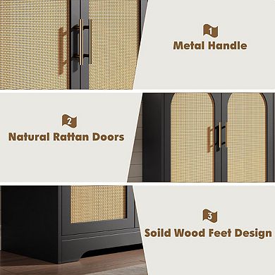 31.5 Inch Sideboard Buffet Cabinet,Modern Console Table Storage with 2 Rattan Doors and Shelves