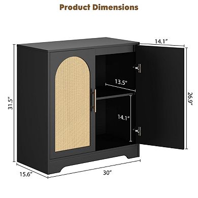 31.5 Inch Sideboard Buffet Cabinet,Modern Console Table Storage with 2 Rattan Doors and Shelves