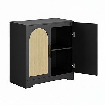 31.5 Inch Sideboard Buffet Cabinet,Modern Console Table Storage with 2 Rattan Doors and Shelves