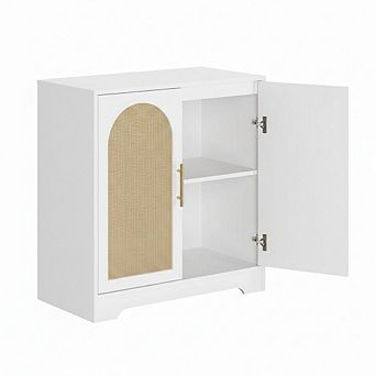 31.5 Inch Sideboard Buffet Cabinet,Modern Console Table Storage with 2 Rattan Doors and Shelves